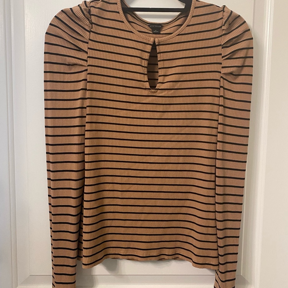 Black and Tan Striped Top with Key Hole